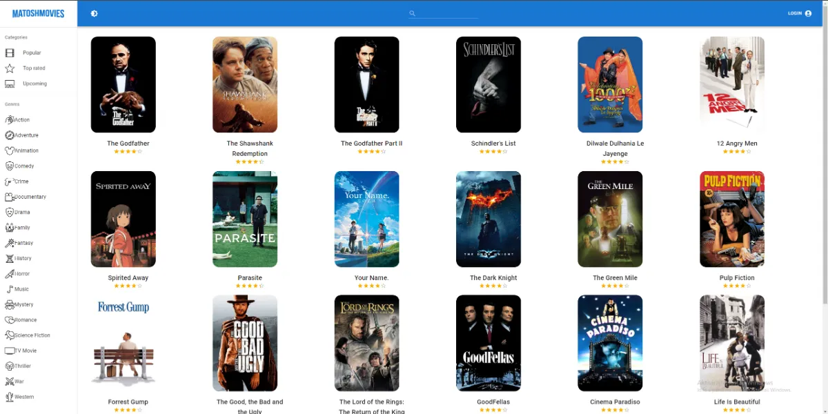 My React website front page top rated movies