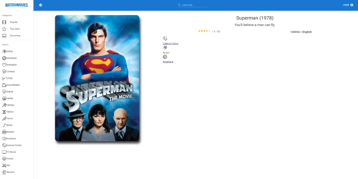 My React website single movie page
