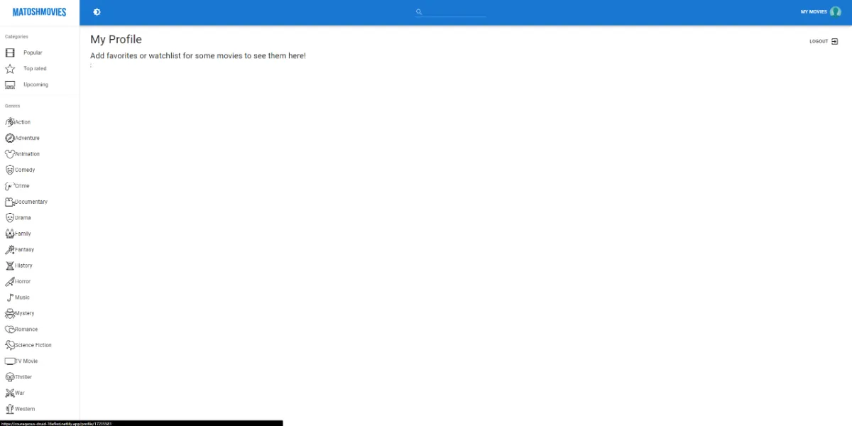 My React website user profile page